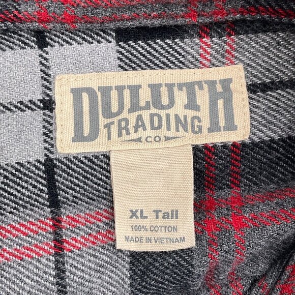 Duluth Shirt Mens XLarge Tall Gray Red Plaid Flannel Heavy Burleyweight Work - Picture 6 of 11